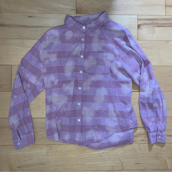 Care Bears Pink Plaid Flannel Button Down Love Sleeve Shirt Womens Size Small - Picture 5 of 5